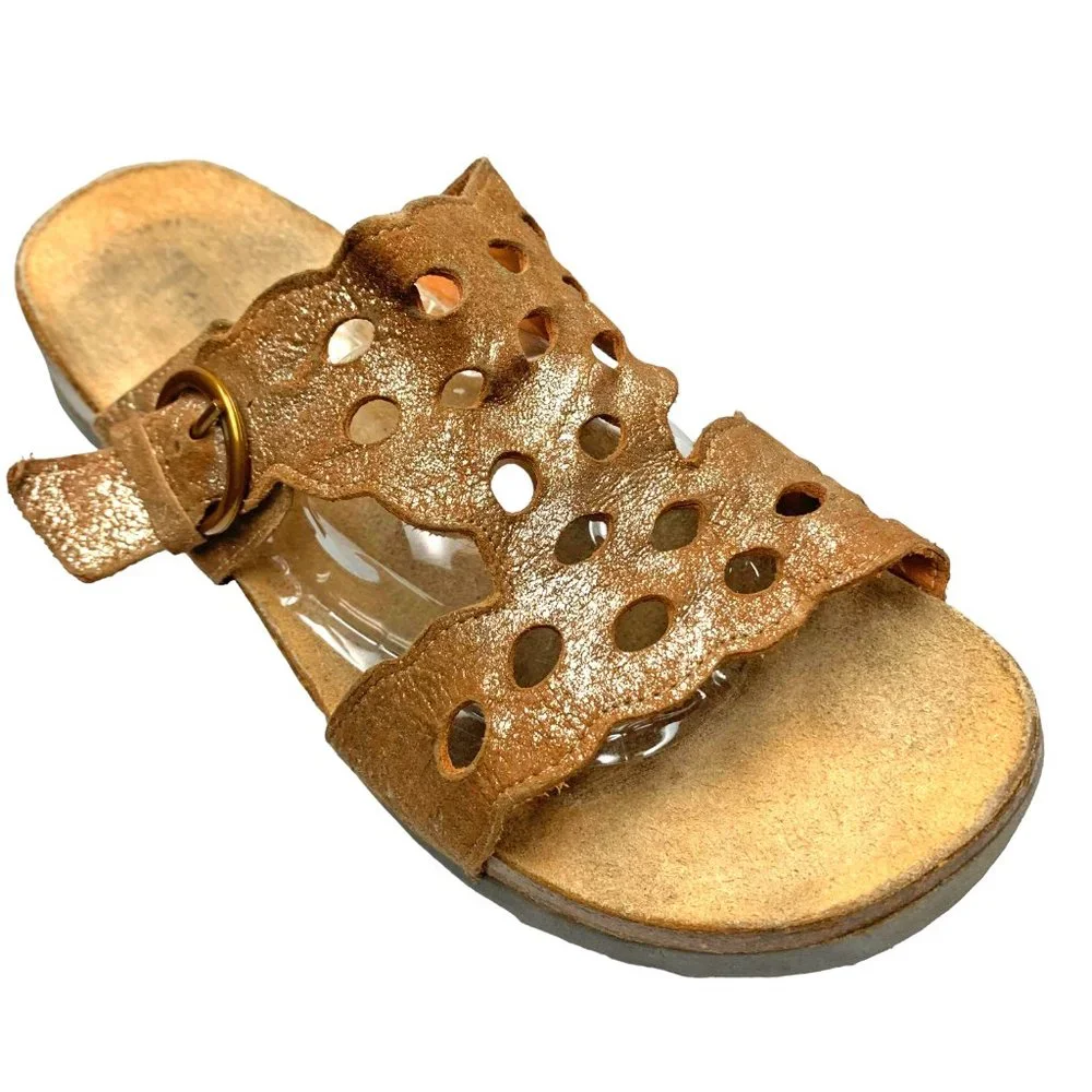 THINK! Mizzi Frosted‎ Leather T Strap Cut Out Buckle Sandals